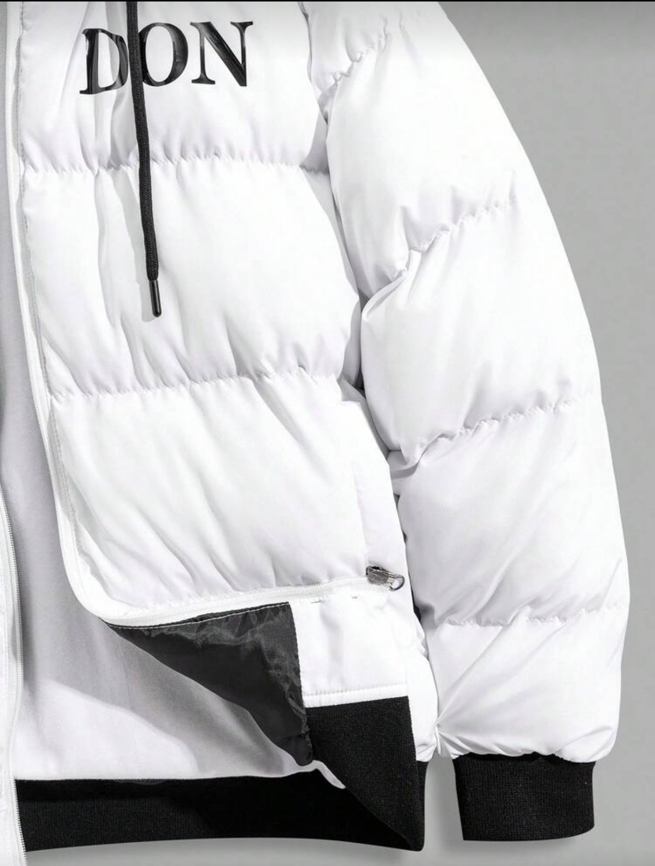 Bon&Bon Heren Winterjas met Capuchon – Warme Puffer Jas Zwart/Wit