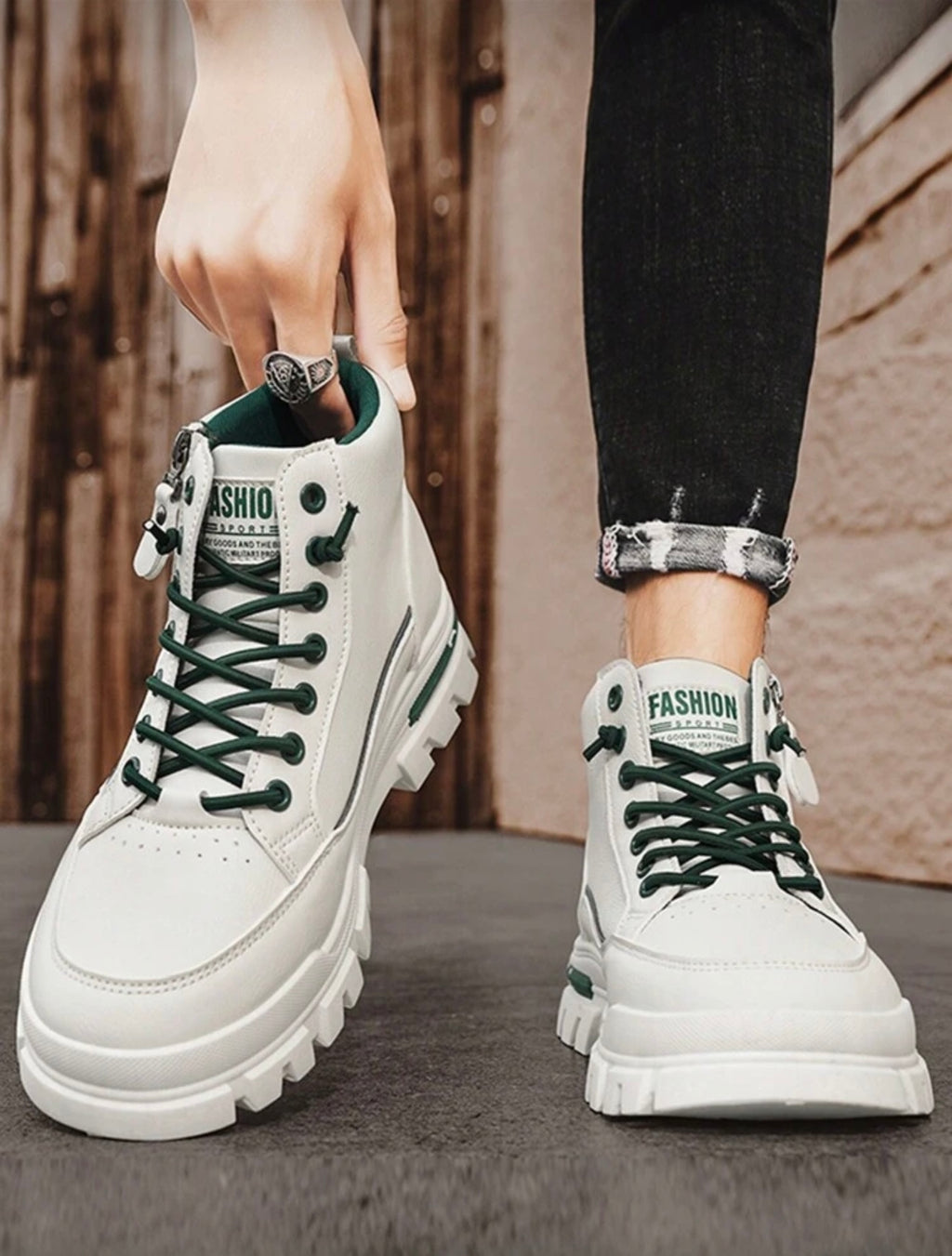 Bon&Bon Heren Winter Laarzen - Thermisch Gevoerd - Wit/Groen - Maat 42