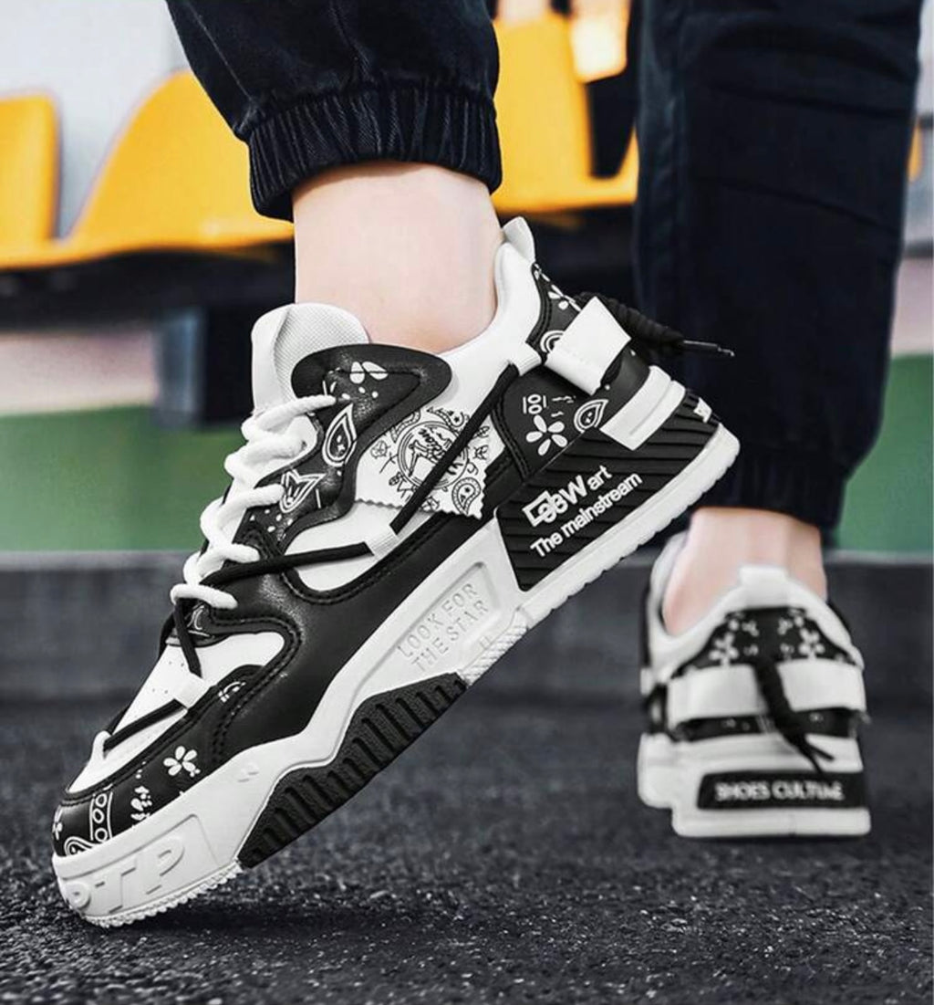 Bon&Bon Heren Veterschoenen Zwart – Casual Sneakers met Letterpatroon