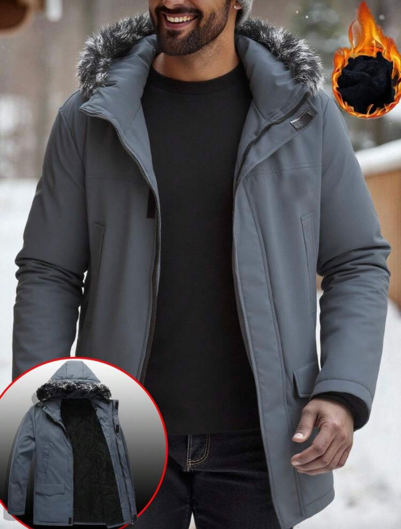 Bon&Bon Heren Winterjas – Dikke Gewatteerde Jas – Donkergrijs