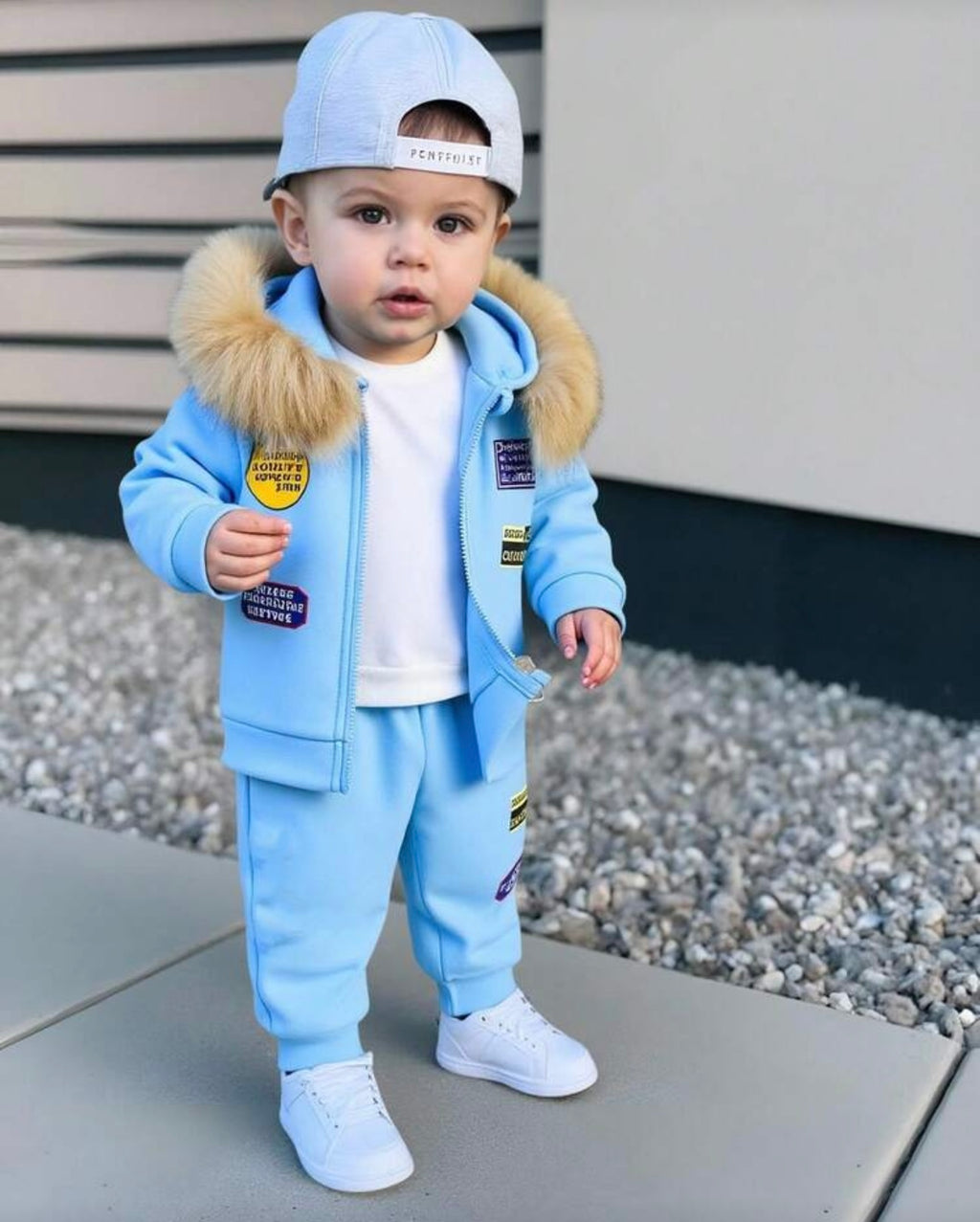 Bon&Bon Winterset Peuterjongens: Blauwe Hoodie met Bontkraag en Broek