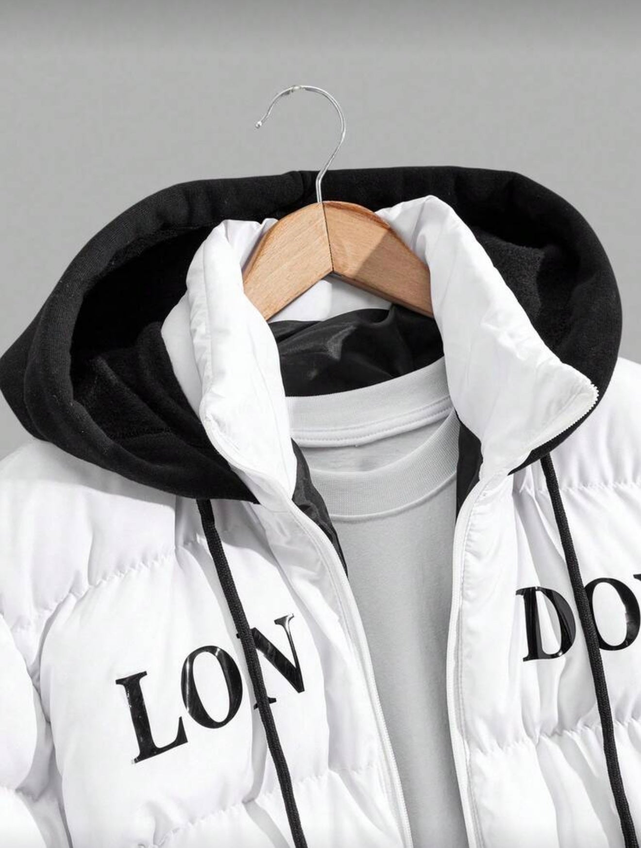 Bon&Bon Heren Winterjas met Capuchon – Warme Puffer Jas Zwart/Wit