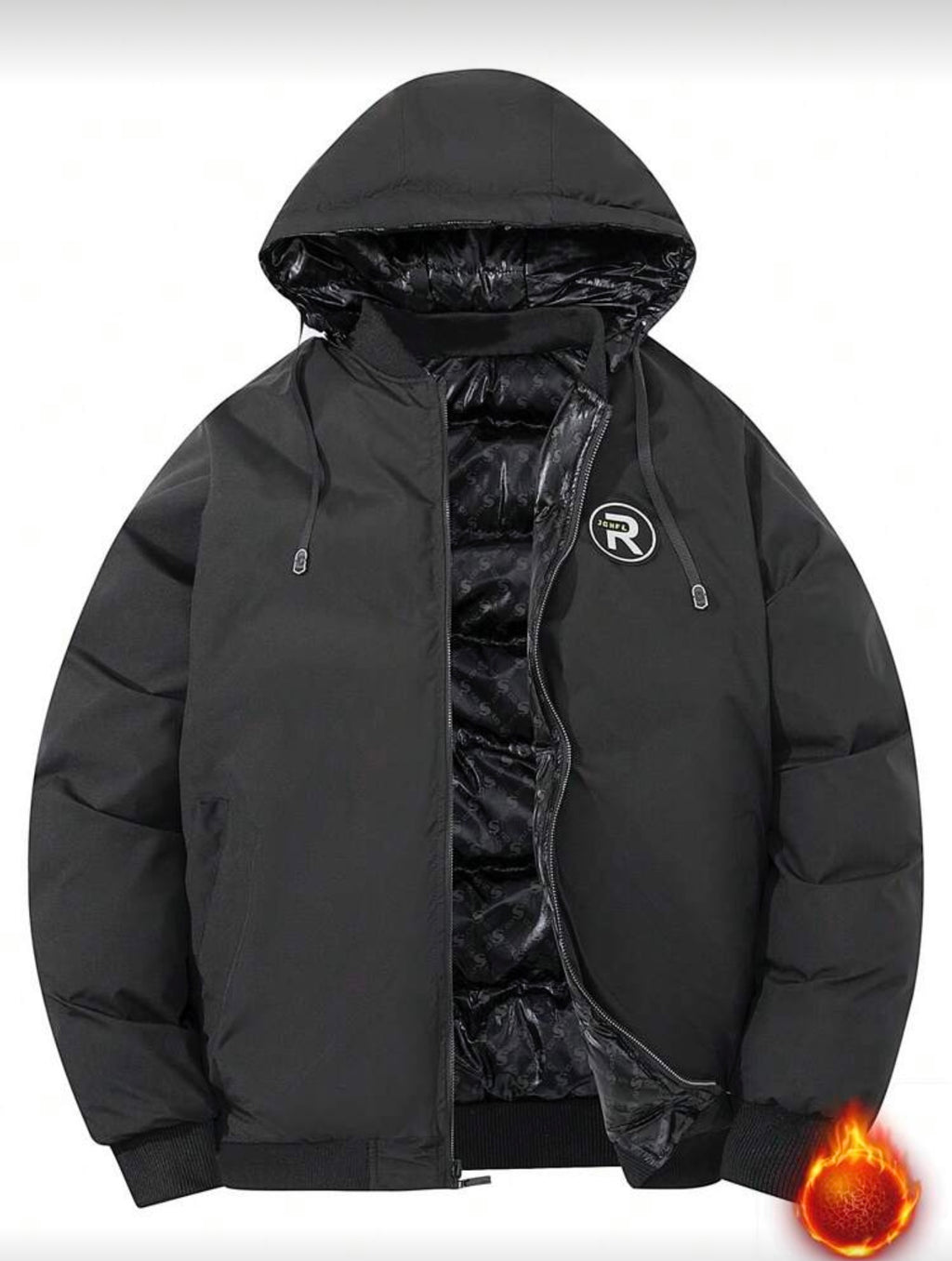 Bon&Bon Heren Winterjas Zwart – Gewatteerd met Grafische Print