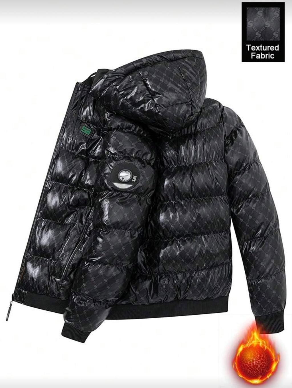 Bon&Bon Heren Winterjas Zwart – Gewatteerd met Grafische Print