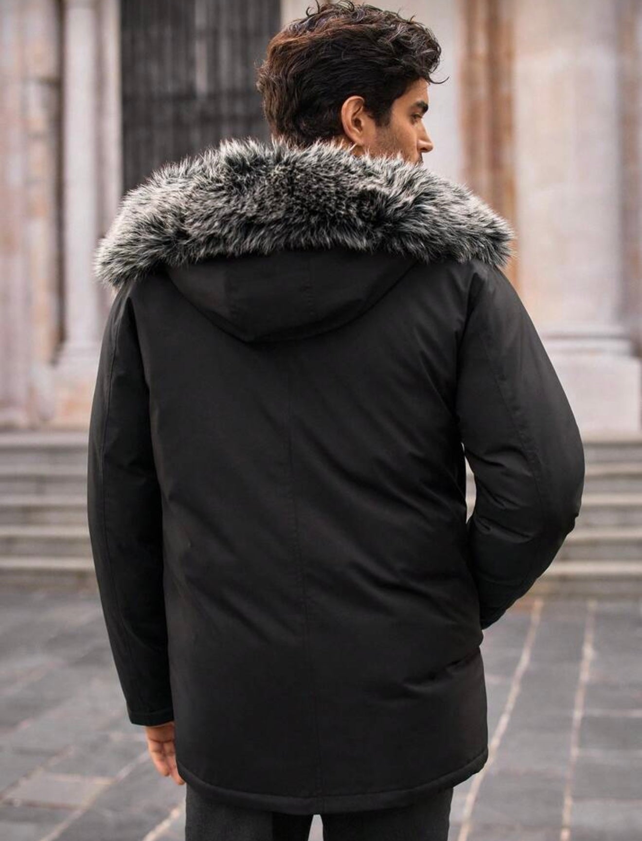 Bon&Bon Lange Winterjas Heren - Parka met Bontkraag - Zwart Polyester