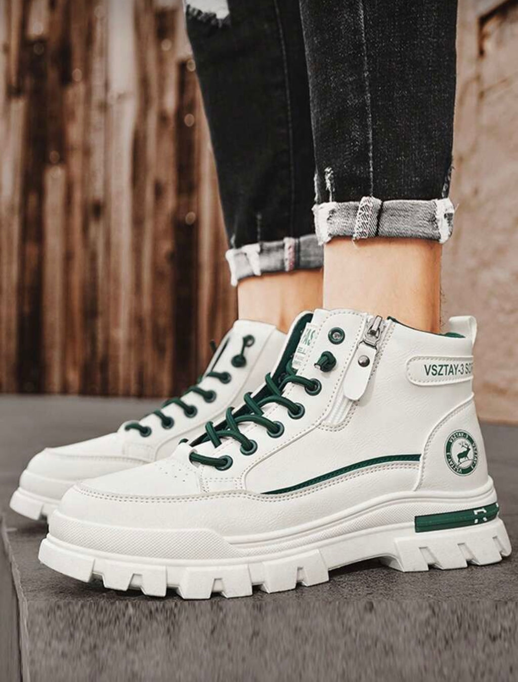 Bon&Bon Heren Winter Laarzen - Thermisch Gevoerd - Wit/Groen - Maat 42