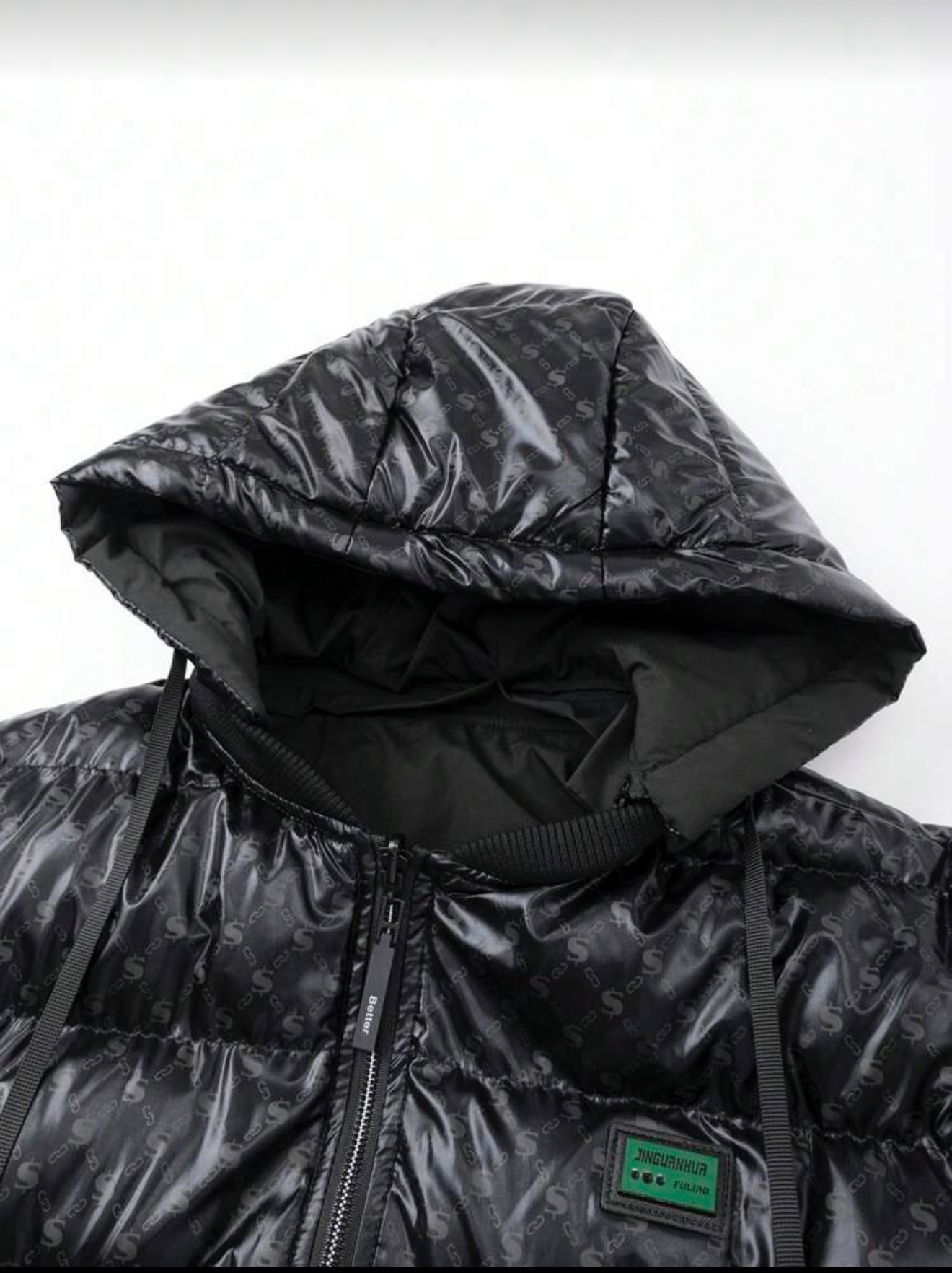 Bon&Bon Heren Winterjas Zwart – Gewatteerd met Grafische Print