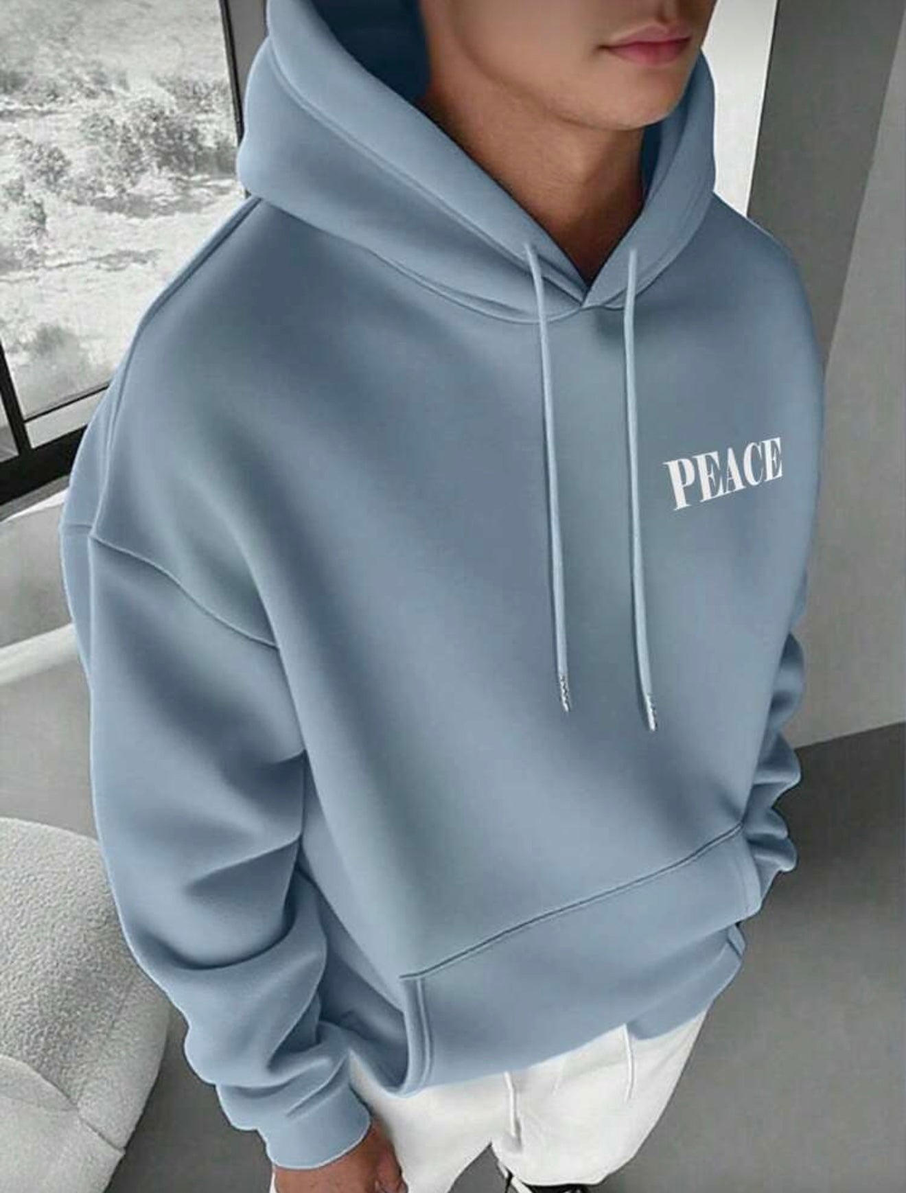 Bon&Bon Heren Hoodie - Thermisch Gevoerd Oversized Sweatshirt Babyblauw