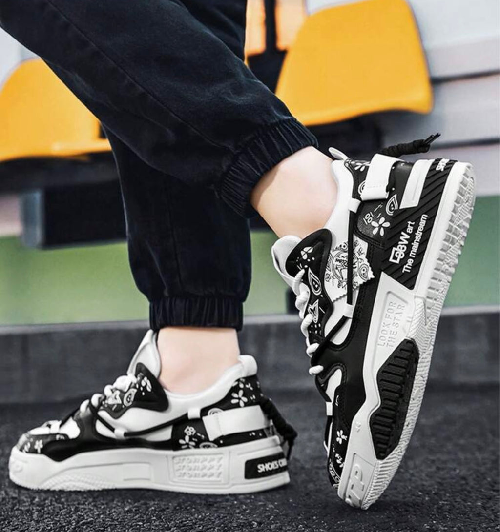 Bon&Bon Heren Veterschoenen Zwart – Casual Sneakers met Letterpatroon