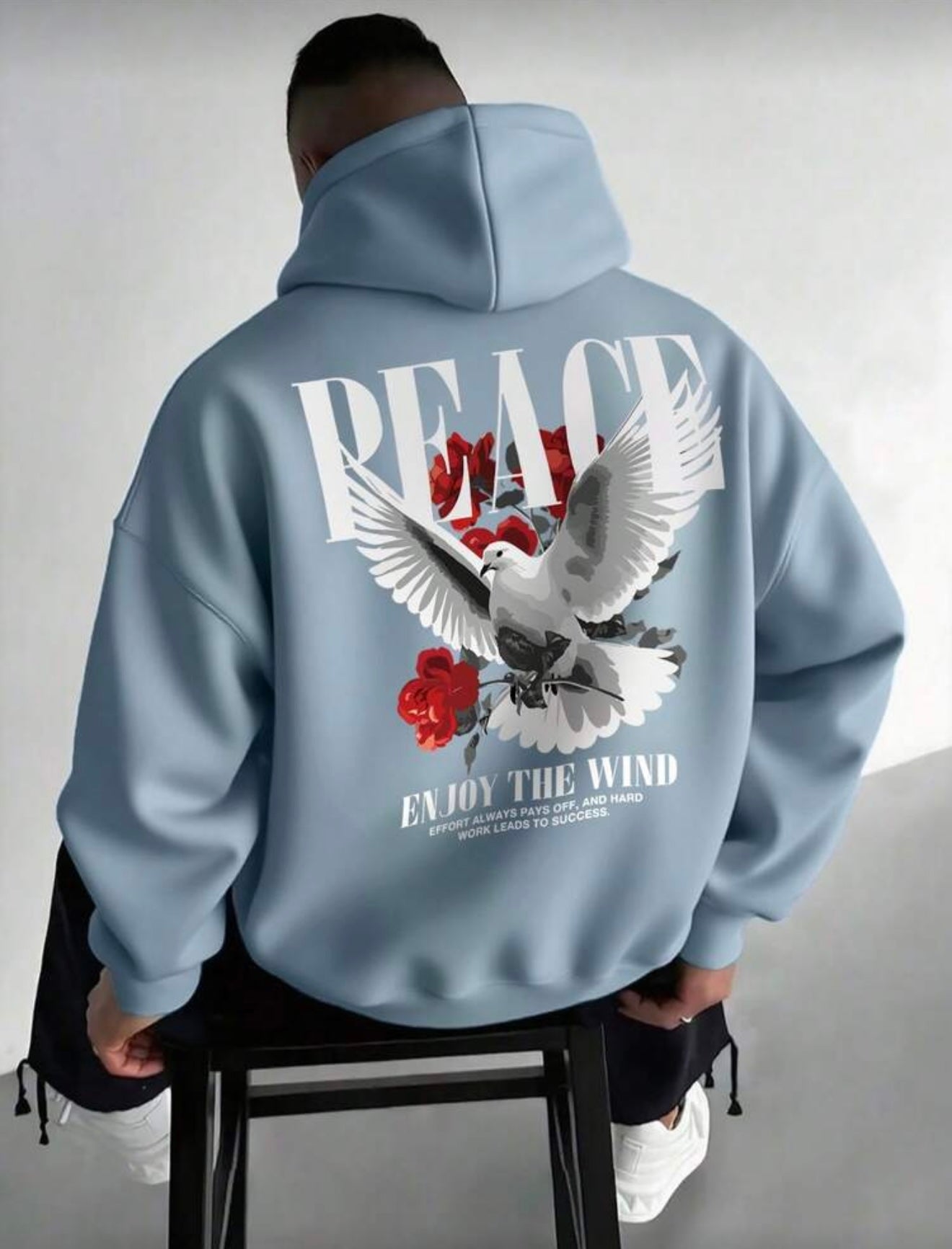 Bon&Bon Heren Hoodie - Thermisch Gevoerd Oversized Sweatshirt Babyblauw