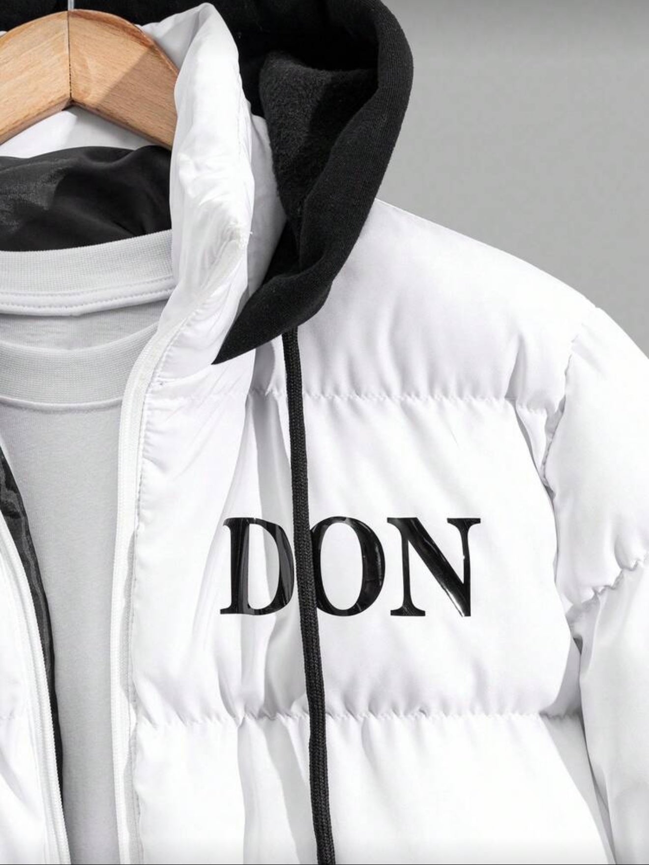 Bon&Bon Heren Winterjas met Capuchon – Warme Puffer Jas Zwart/Wit