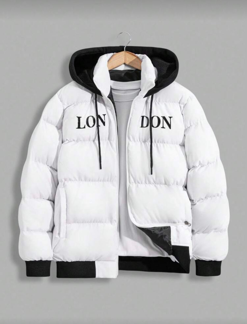 Bon&Bon Heren Winterjas met Capuchon – Warme Puffer Jas Zwart/Wit