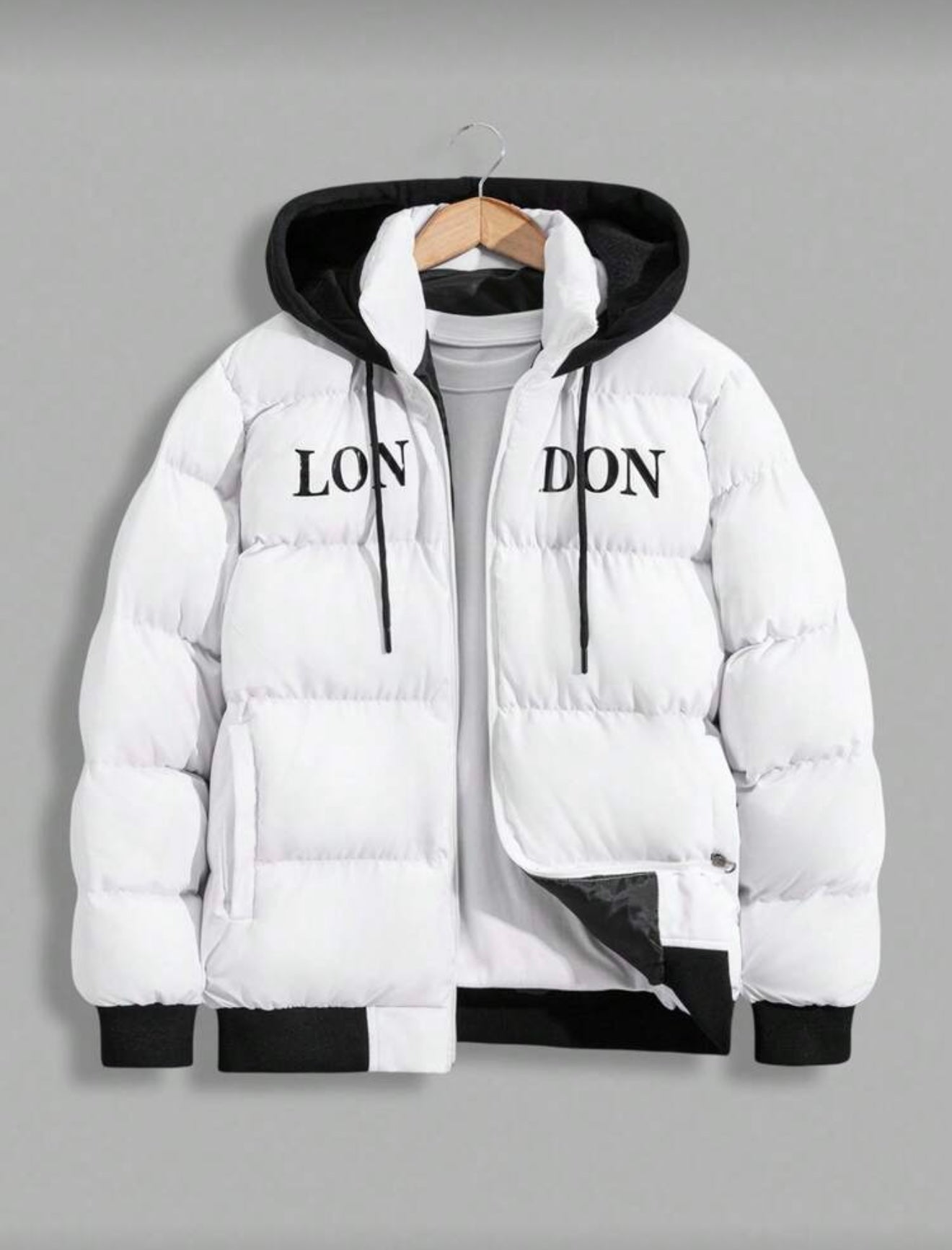 Bon&Bon Heren Winterjas met Capuchon – Warme Puffer Jas Zwart/Wit