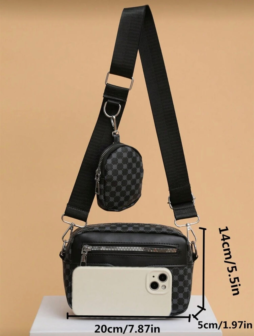 Bon&Bon Heren Schoudertas met Borduurwerk en Mini Portemonnee – Zwart