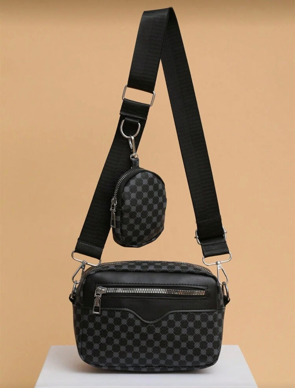 Bon&Bon Heren Schoudertas met Borduurwerk en Mini Portemonnee – Zwart