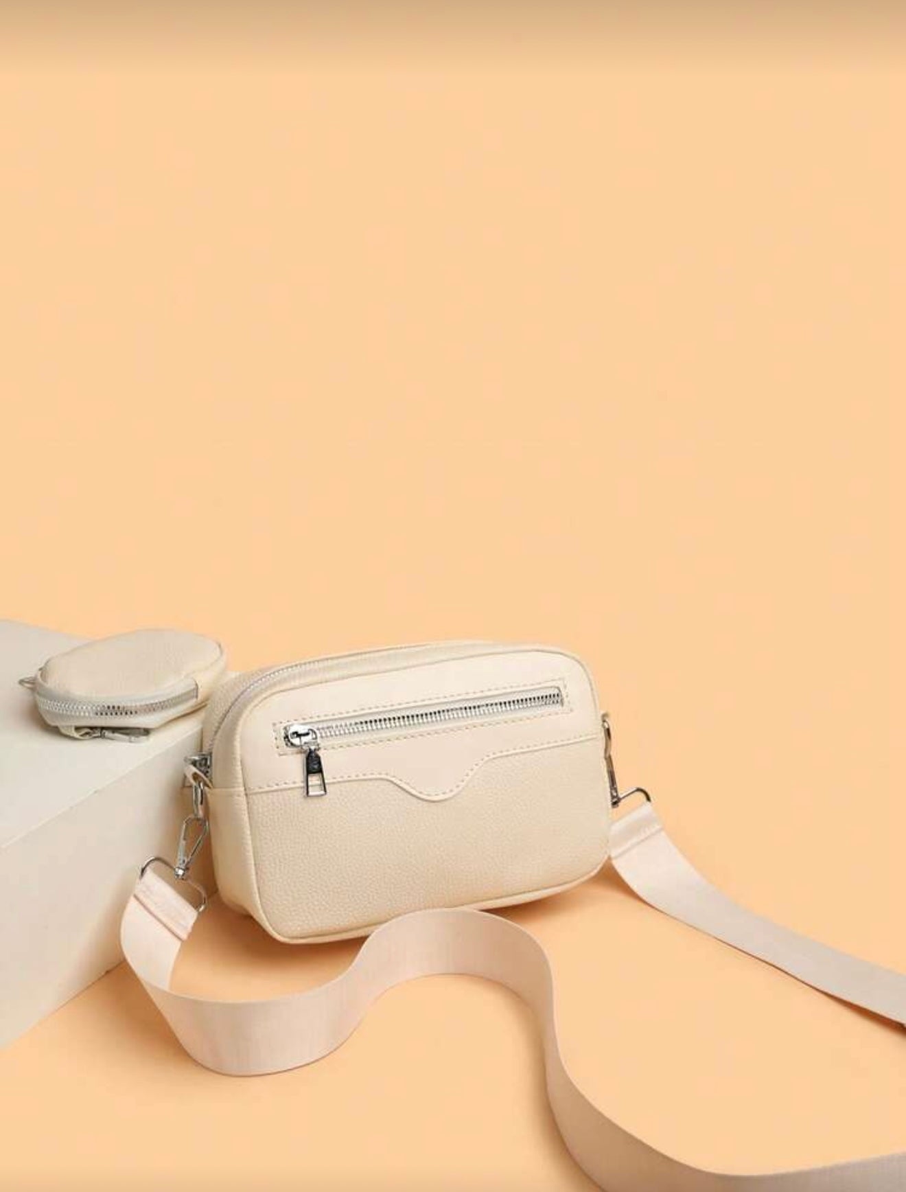 Bon&Bon Beige Schoudertas Heren - Kunststof Leder met Mini Portemonnee