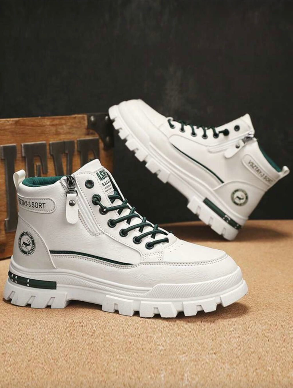 Bon&Bon Heren Winter Laarzen - Thermisch Gevoerd - Wit/Groen - Maat 42