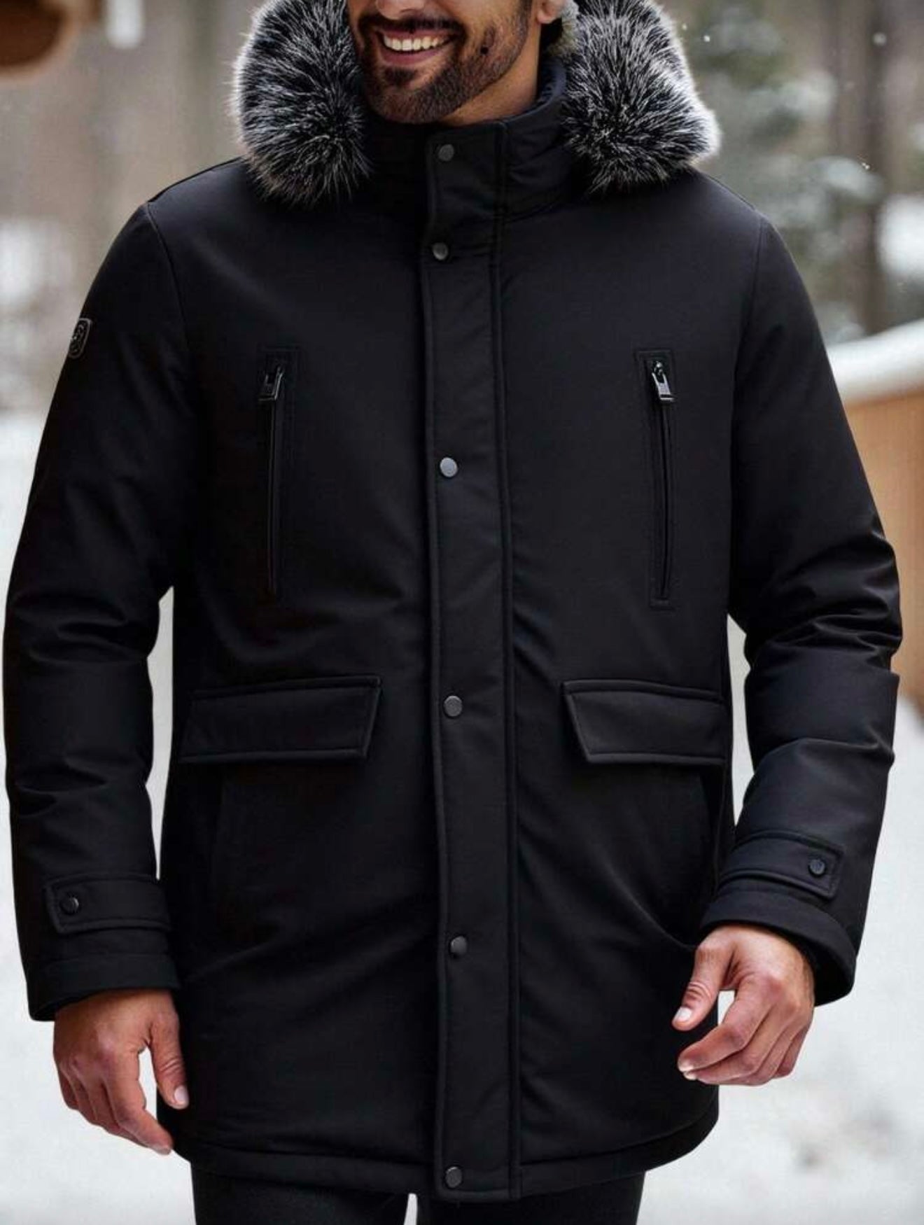 Bon&Bon Lange Winterjas Heren - Parka met Bontkraag - Zwart Polyester