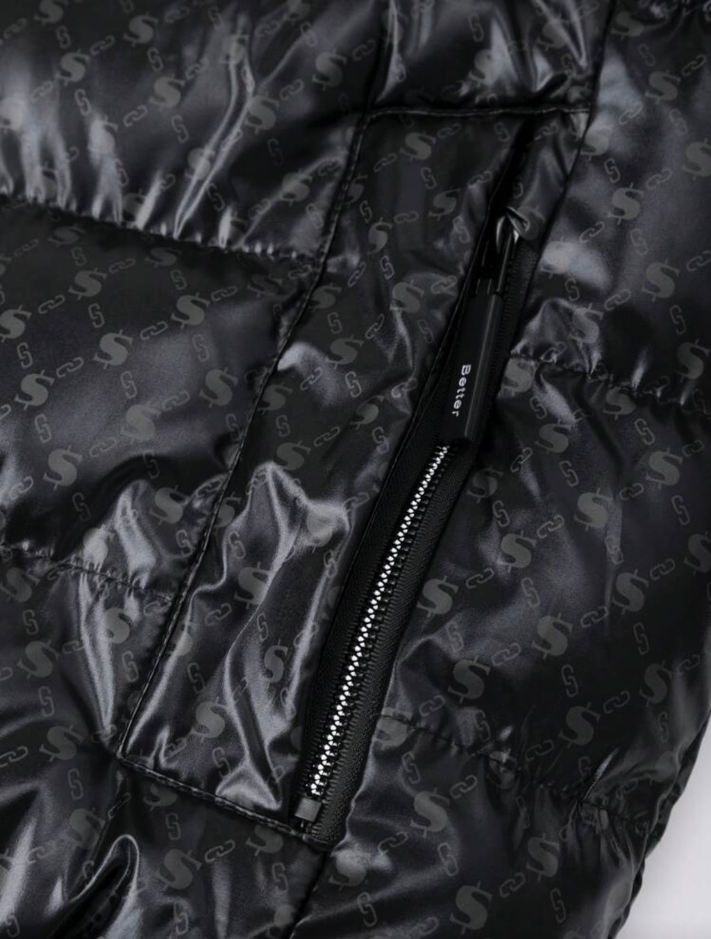 Bon&Bon Heren Winterjas Zwart – Gewatteerd met Grafische Print