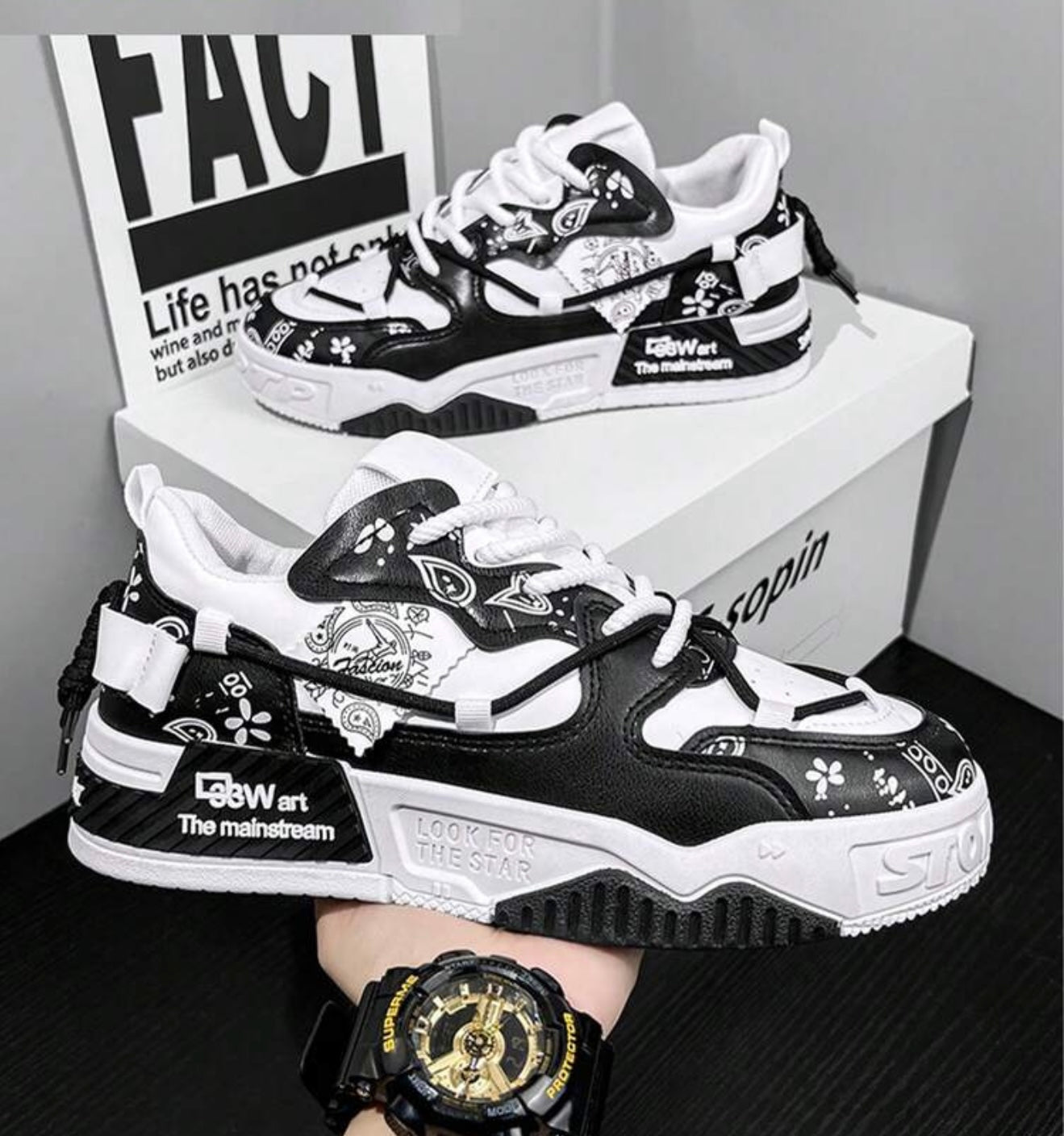 Bon&Bon Heren Veterschoenen Zwart – Casual Sneakers met Letterpatroon