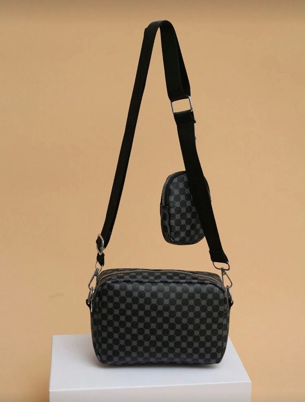 Bon&Bon Heren Schoudertas met Borduurwerk en Mini Portemonnee – Zwart