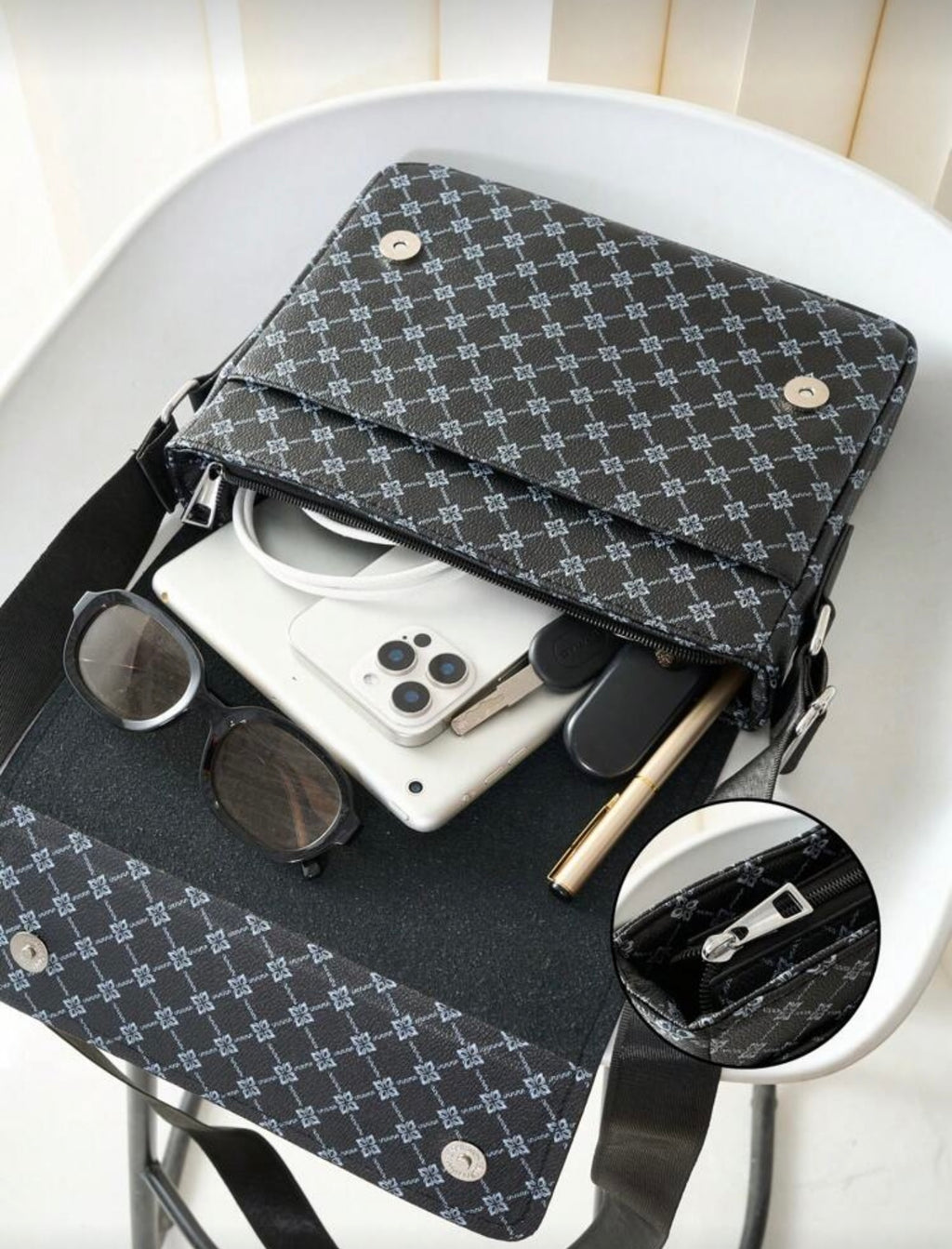 Bon&Bon Casual Crossbody Schoudertas Heren - Zwart Kunstleer Flap