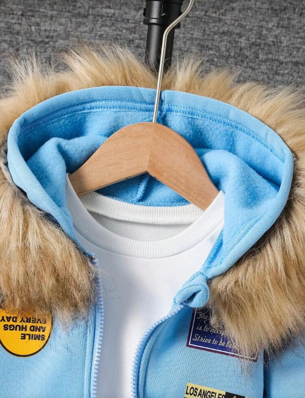 Bon&Bon Winterset Peuterjongens: Blauwe Hoodie met Bontkraag en Broek