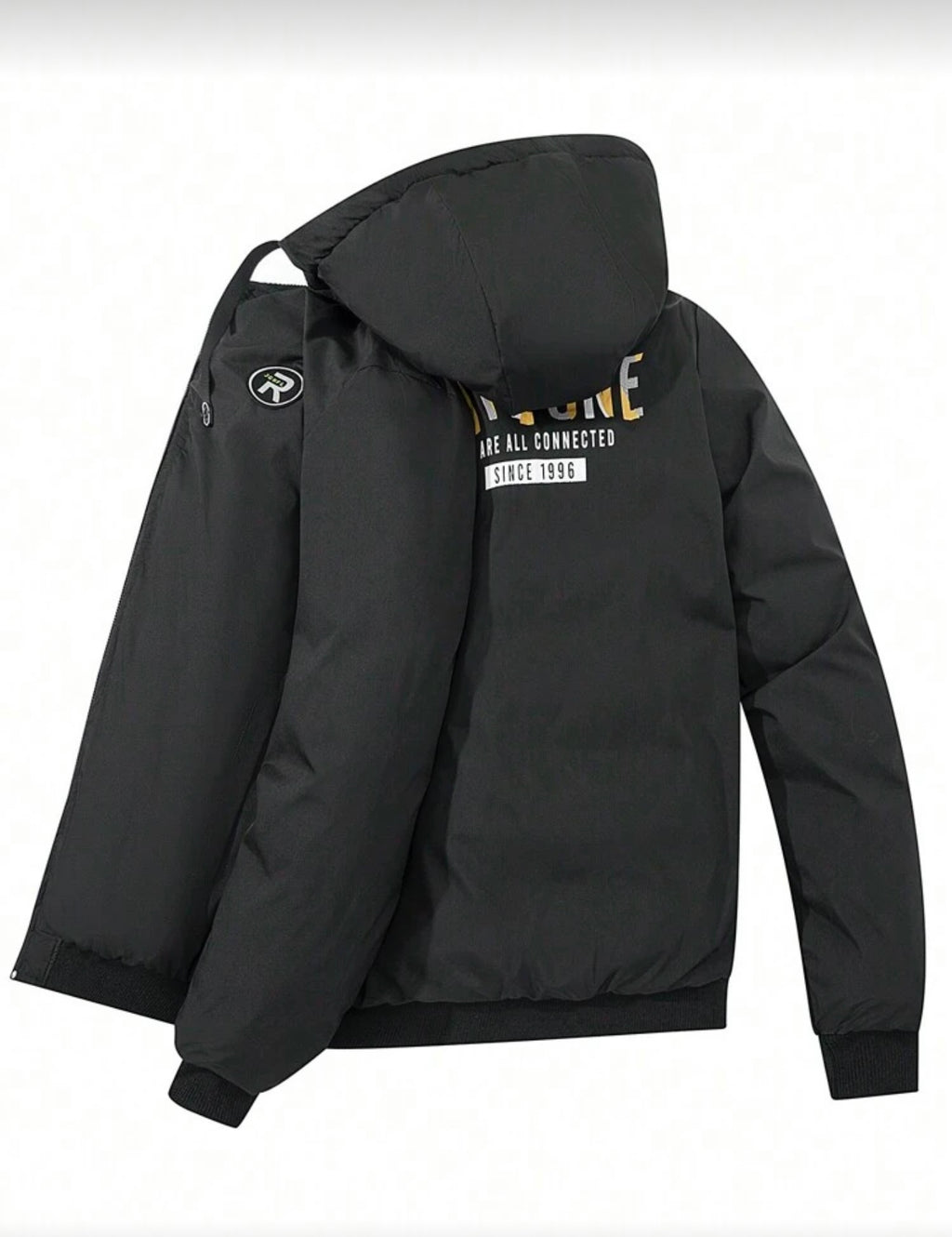 Bon&Bon Heren Winterjas Zwart – Gewatteerd met Grafische Print