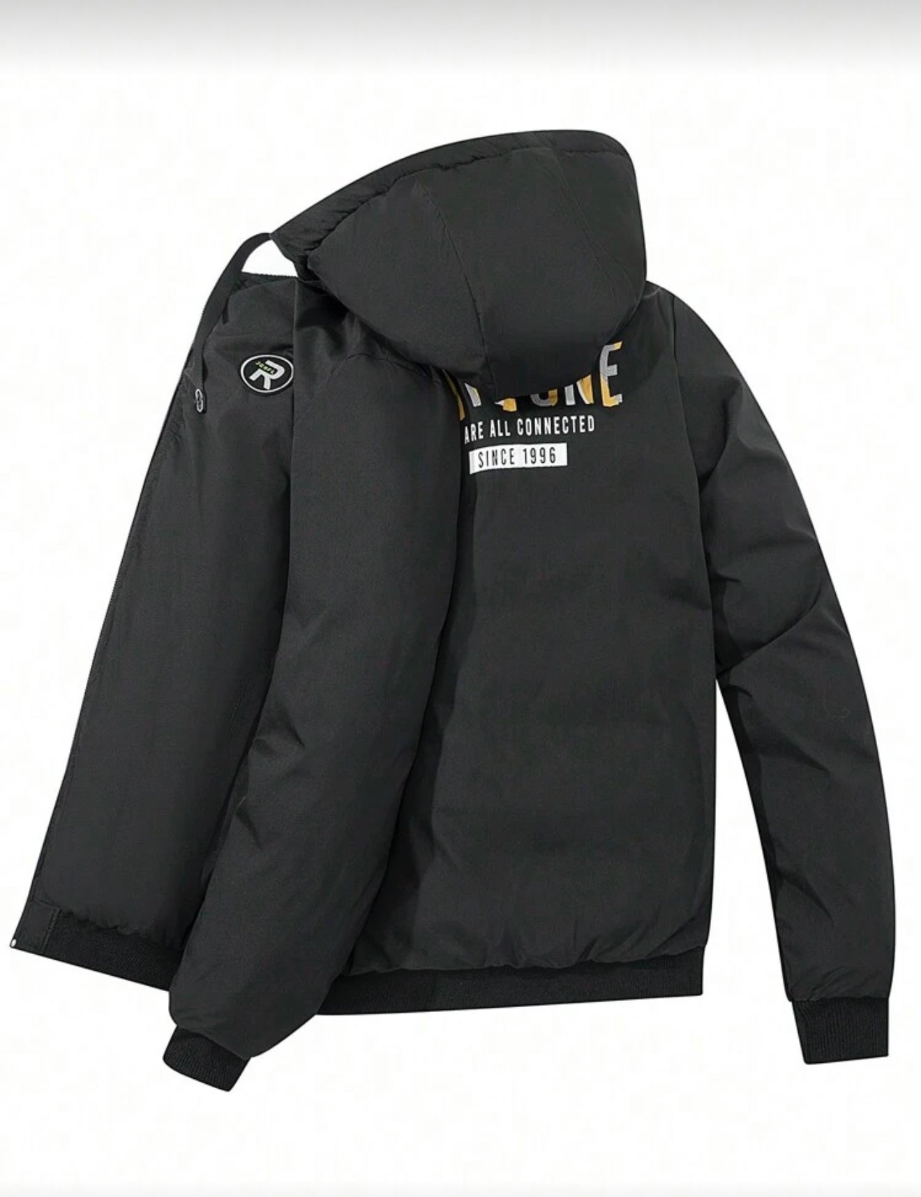 Bon&Bon Heren Winterjas Zwart – Gewatteerd met Grafische Print