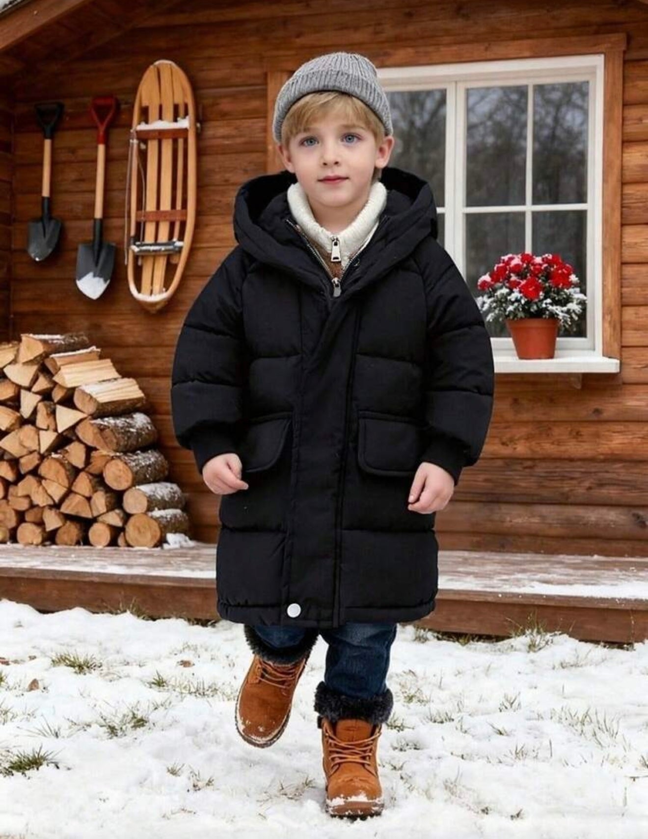 Bon&Bon Jongens Winterjas - Dikke Gewatteerde Jas met Capuchon - Zwart