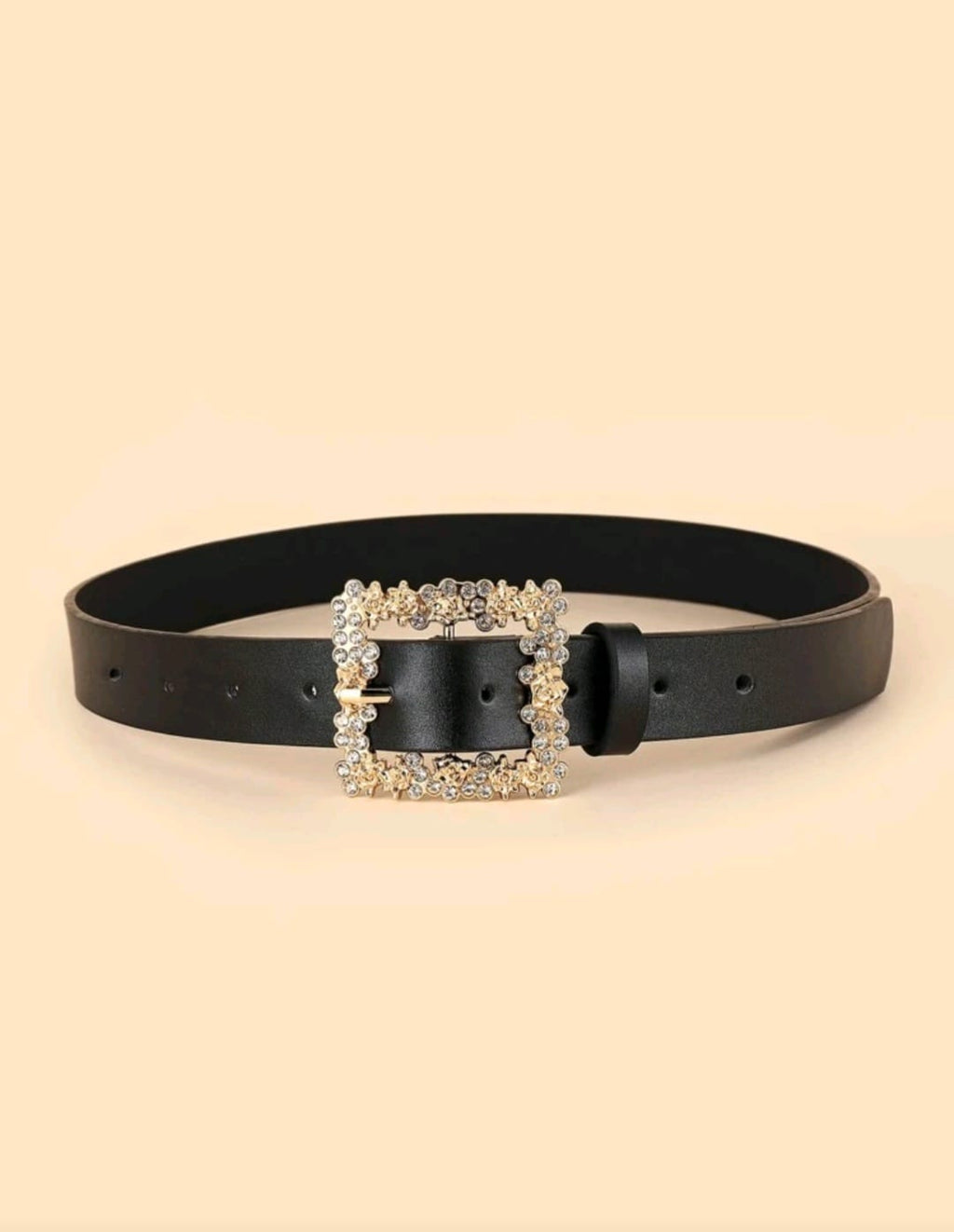Bon&Bon Rhinestone Riem voor Dames – Zwart Leer met Metalen Gesp