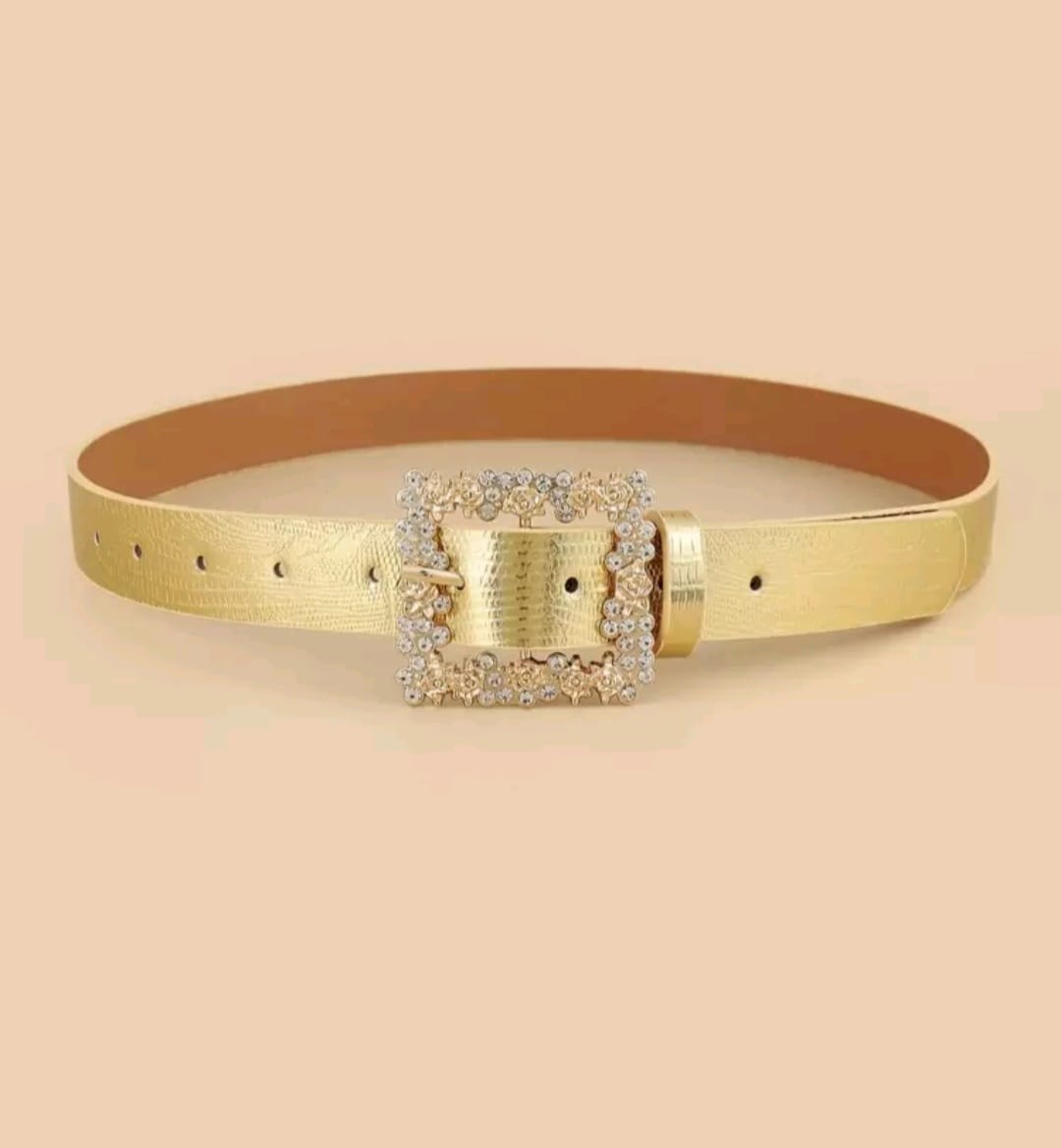 Bon&Bon Gouden Vrouwelijke Riem met Strass Gesp en Vierkante Details