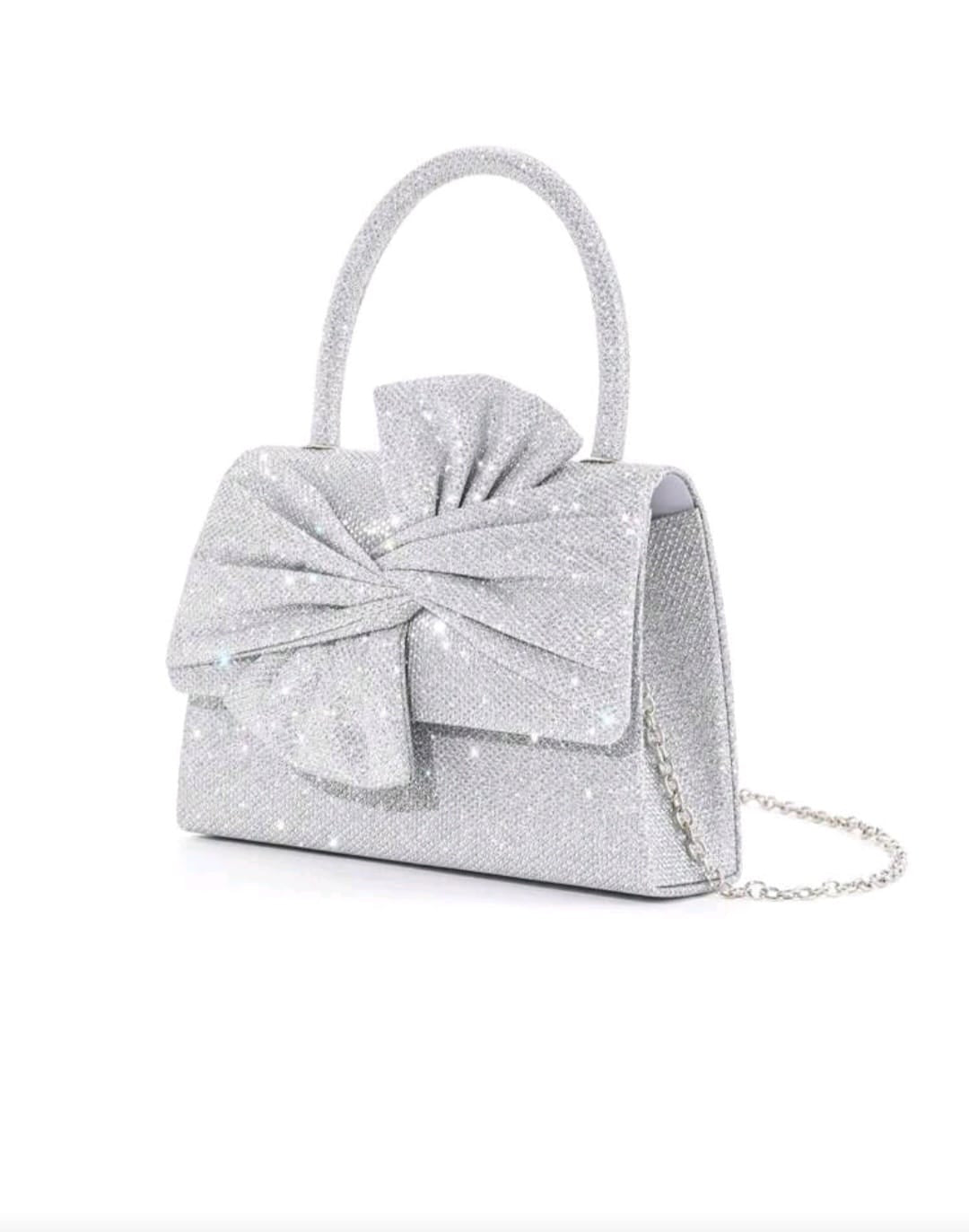 Bon&Bon Zilveren Glitter Schoudertas – Elegante Avondtas met Strik