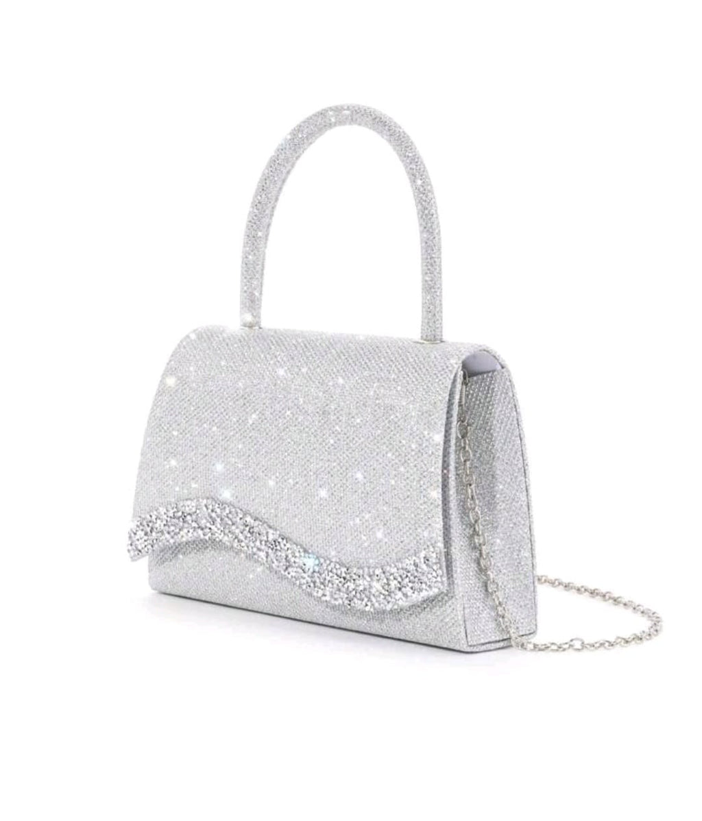 Bon&Bon Glitter Schoudertas – Zilveren Avondtasje met Strik – Mini