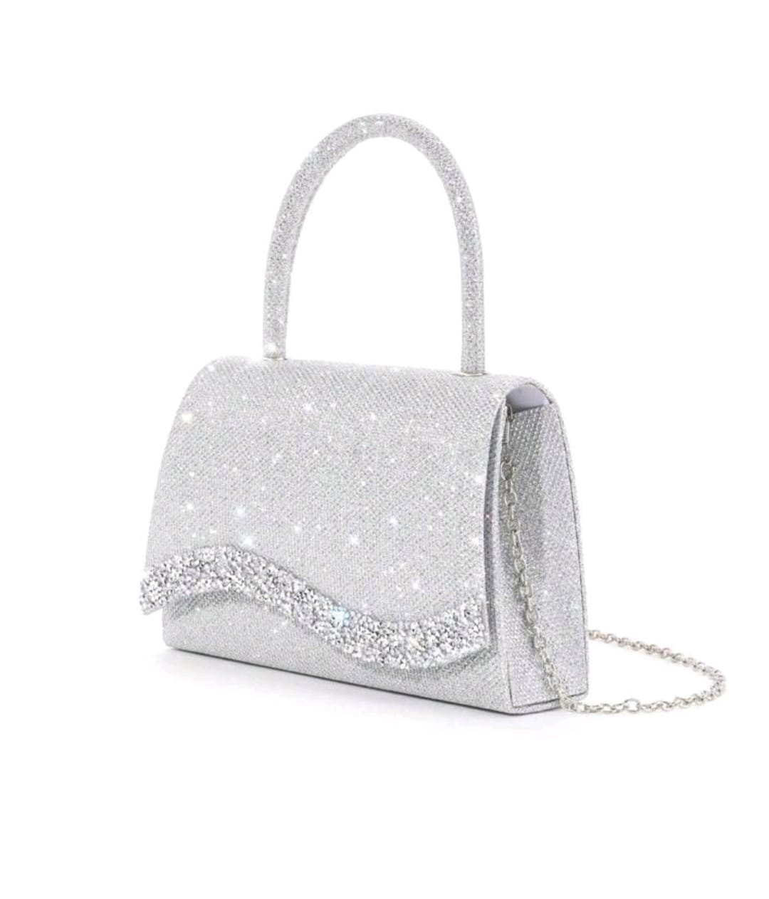 Bon&Bon Glitter Schoudertas – Zilveren Avondtasje met Strik – Mini