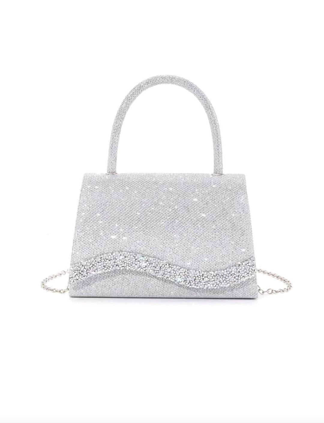 Bon&Bon Glitter Schoudertas – Zilveren Avondtasje met Strik – Mini