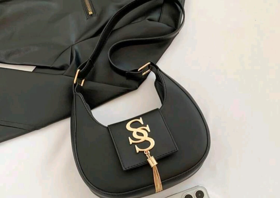 Bon&Bon Black Leather Mini Hobo Shoulder Bag with Buckle Detail