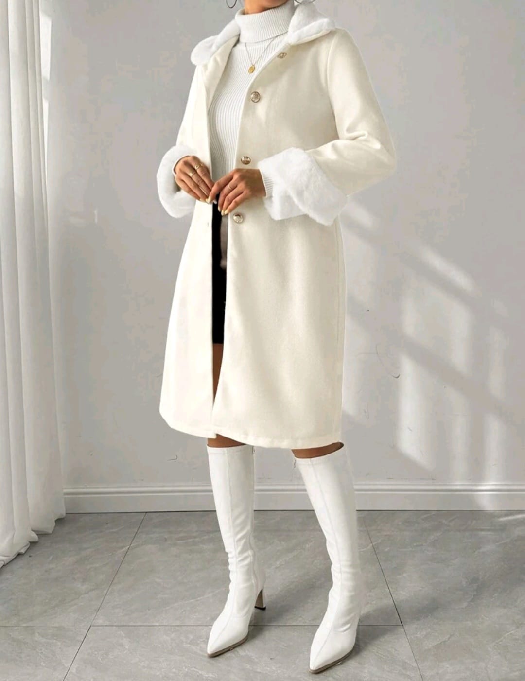 Bon&Bon Women's Winter Jacket – Apricot Cotton Button-Front Long Coat