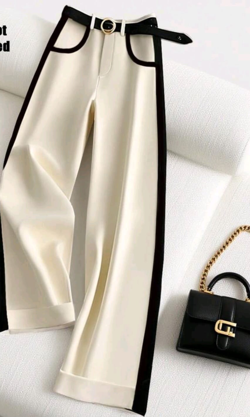 Bon&Bon Women's Wide Leg Pants – Elegant Knitted Loose Fit Trousers