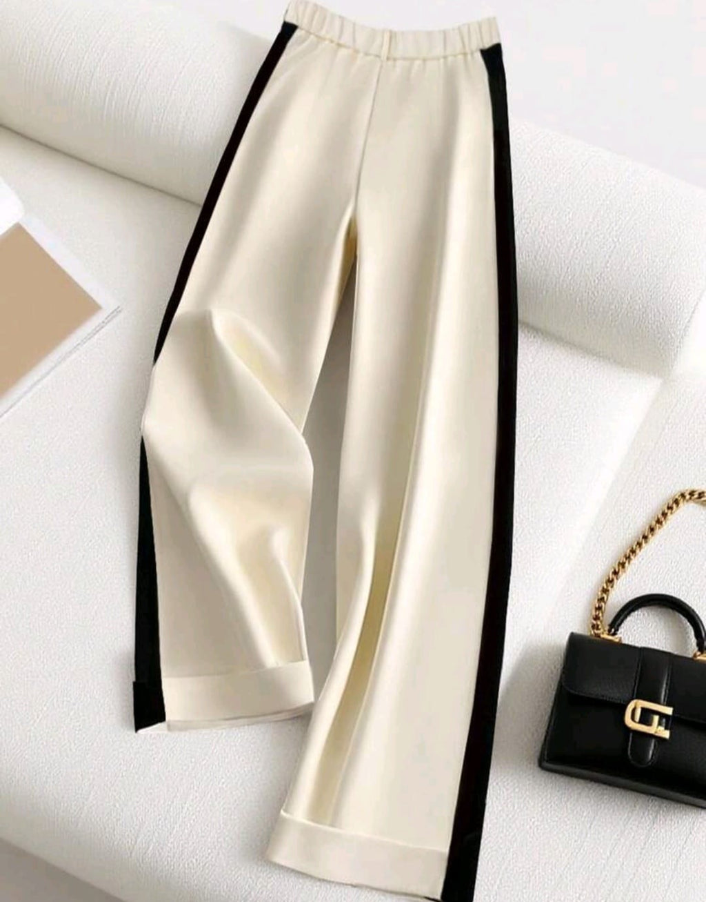 Bon&Bon Women's Wide Leg Pants – Elegant Knitted Loose Fit Trousers