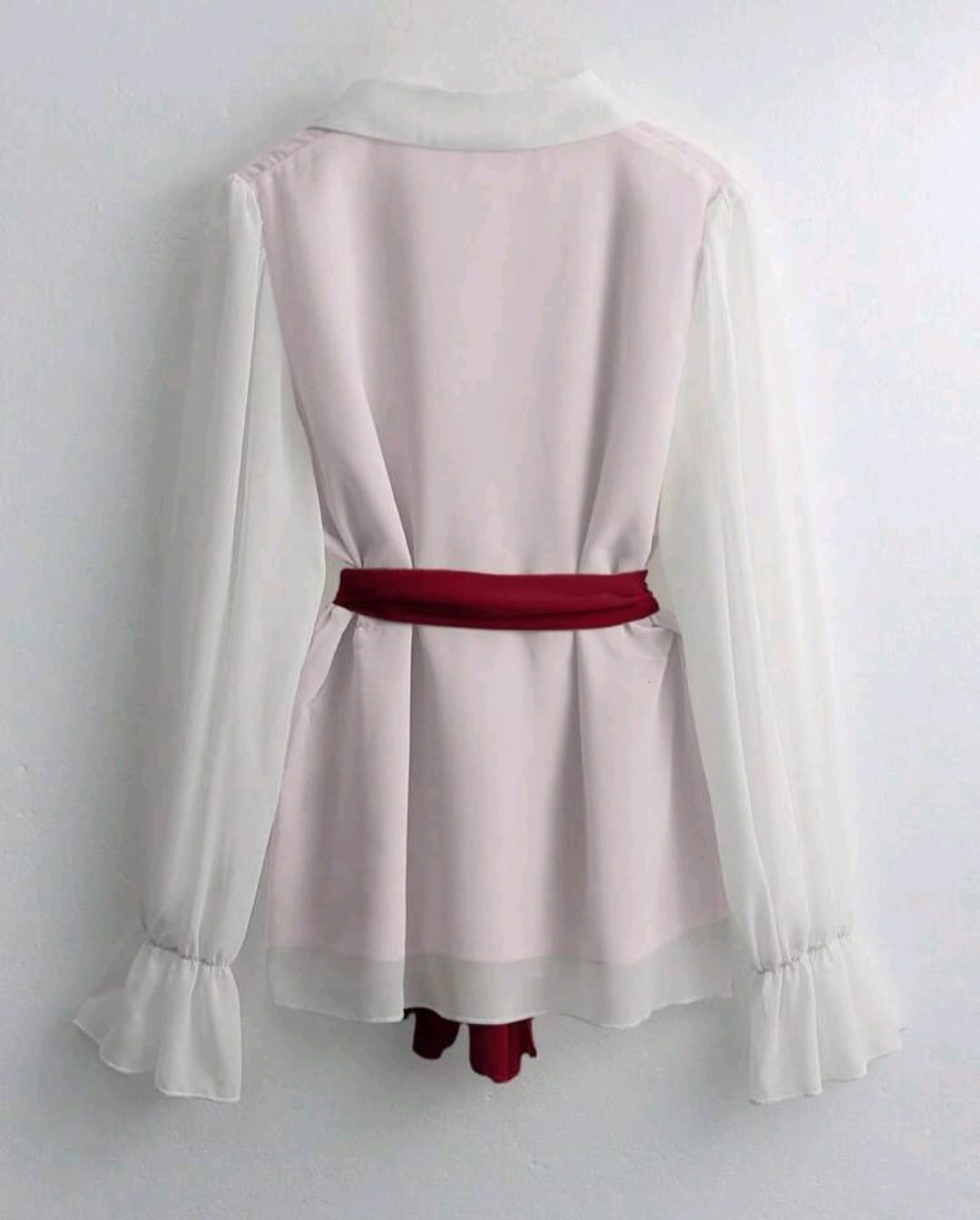 Bon&Bon Women's Elegant Burgundy 2-Piece Belted Shirt and Pants Set