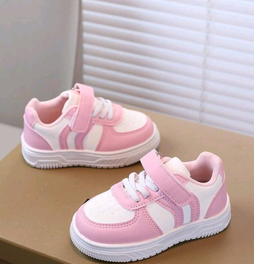 Bon&Bon Kids Girls Casual Sneakers – Sporty PU Leather Shoes in Pink White