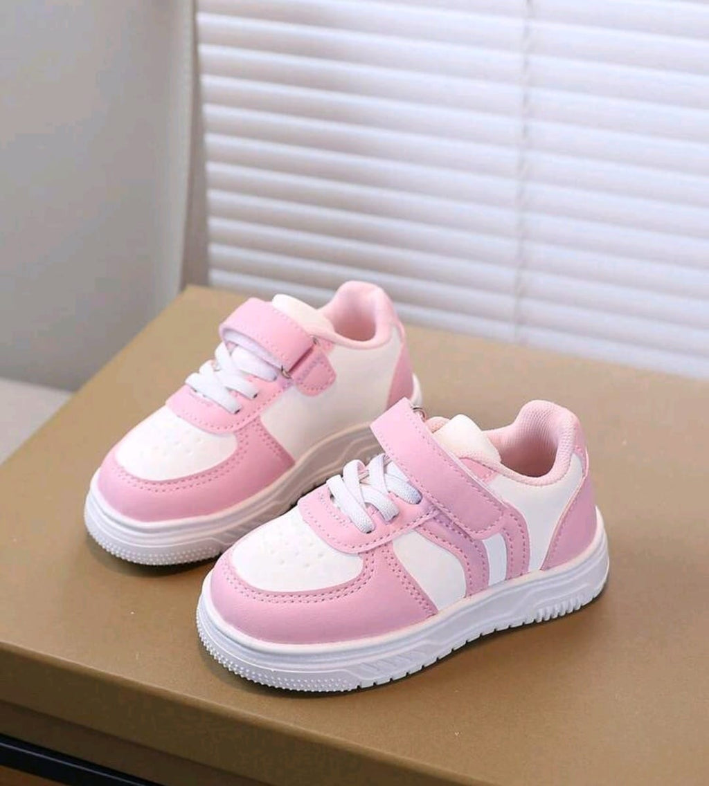 Bon&Bon Kids Girls Casual Sneakers – Sporty PU Leather Shoes in Pink White
