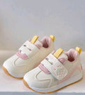 Bon&Bon Baby Non-Slip PU Leather Sneakers – Pink and White Hook Loop