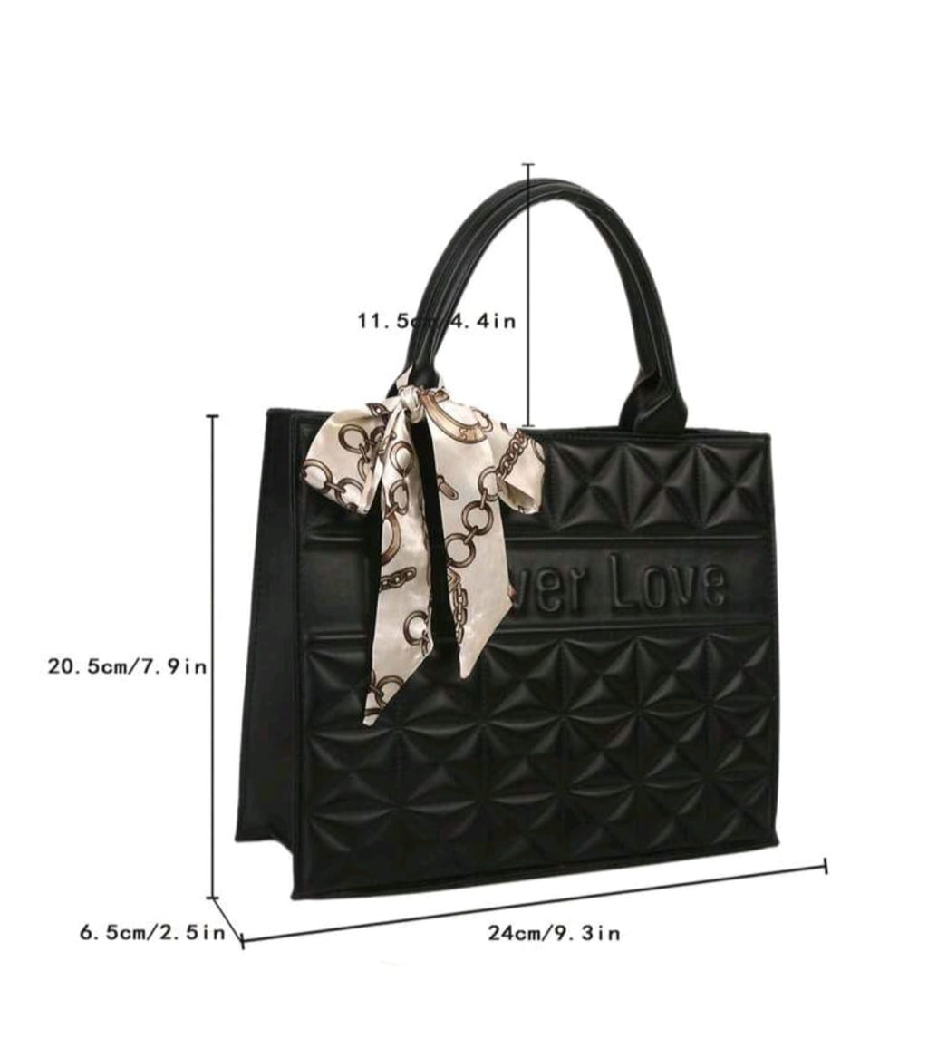 Bon&Bon Leren Schoudertasje met Letterpatroon - Zwarte Clutch Set