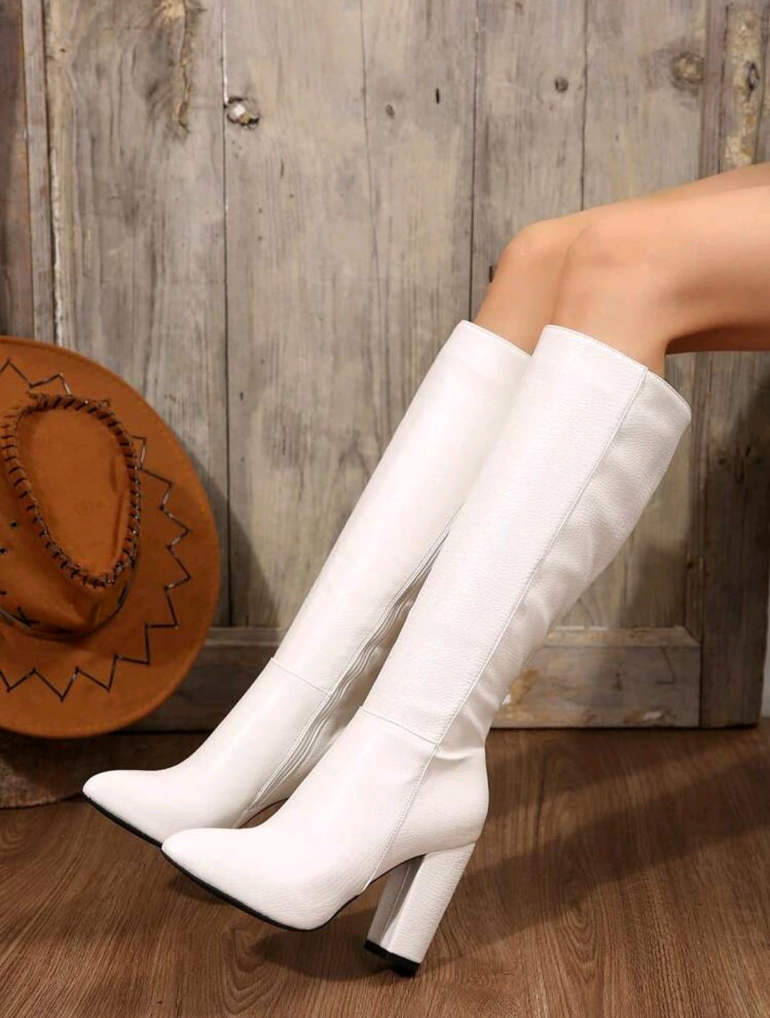 Bon&Bon Women's White Patent Leather Slouchy Knee High Punk Boots